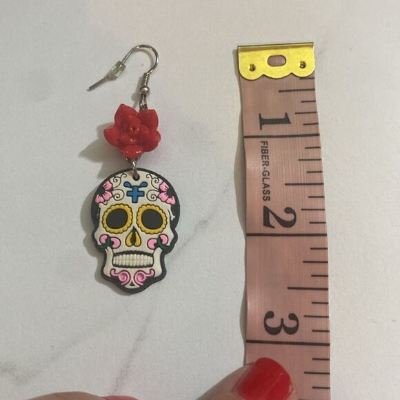 NEW White Day of the Dead Sugar Skull Drop Earrings - Picture 8 of 8
